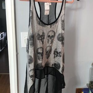 Joyce Leslie Black and Gray Skull Tank Top